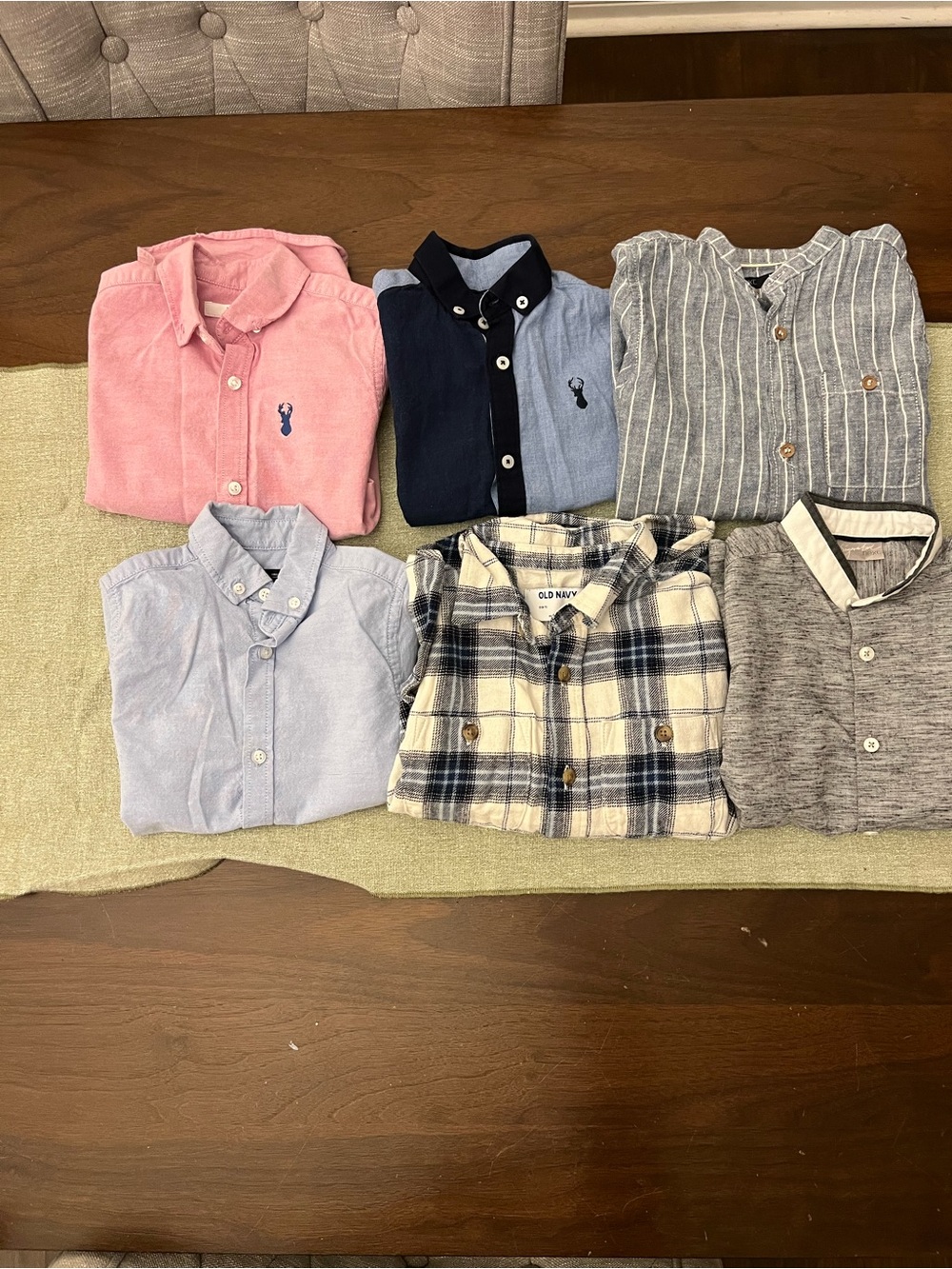 All 6 tops Boys Button-Down Shirt Set - Pink, Navy, Light Blue, Gray, Cream, Bla